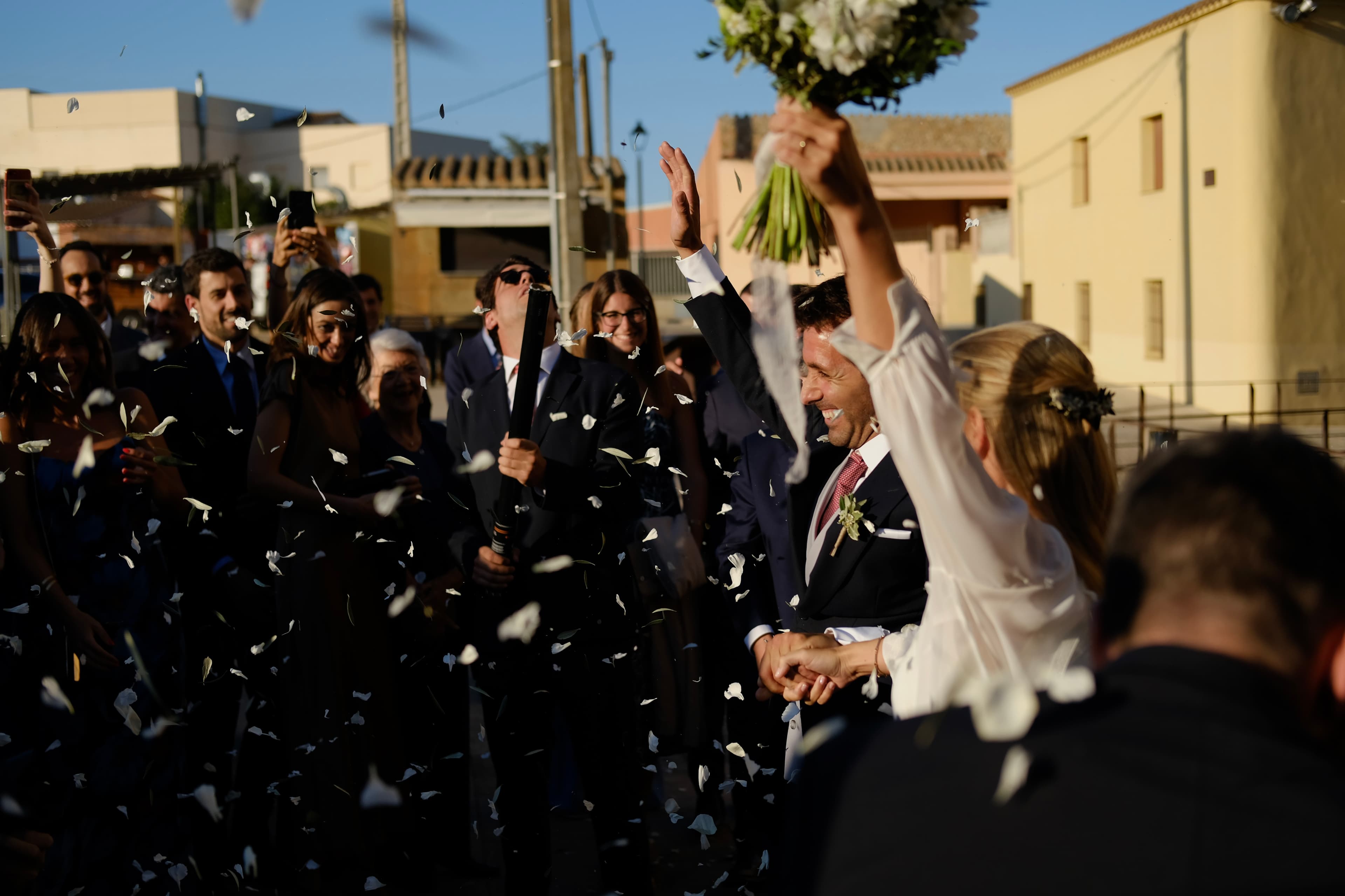 Wedding celebration with confetti