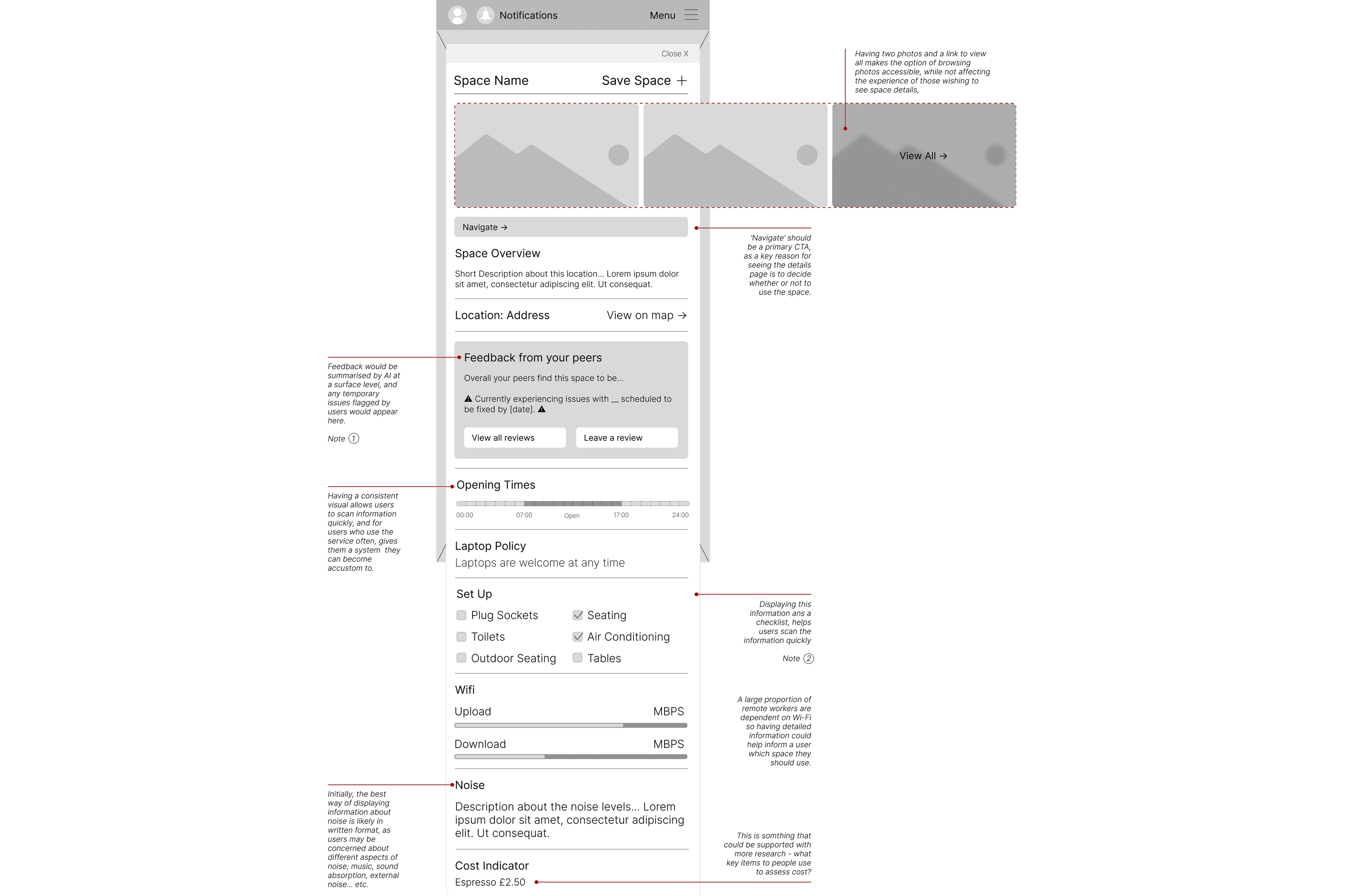 Spaces detail-page wireframe