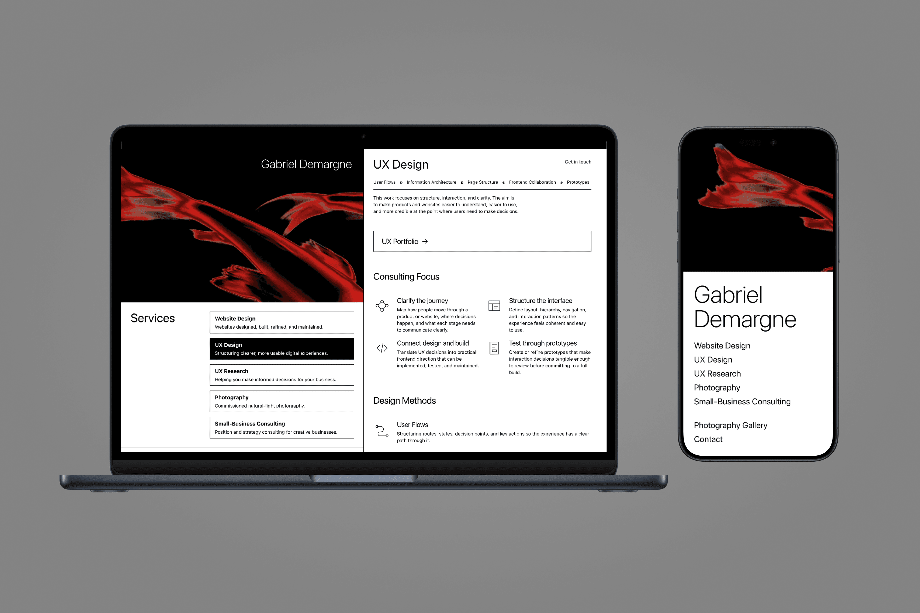 Website design shown on a laptop and phone