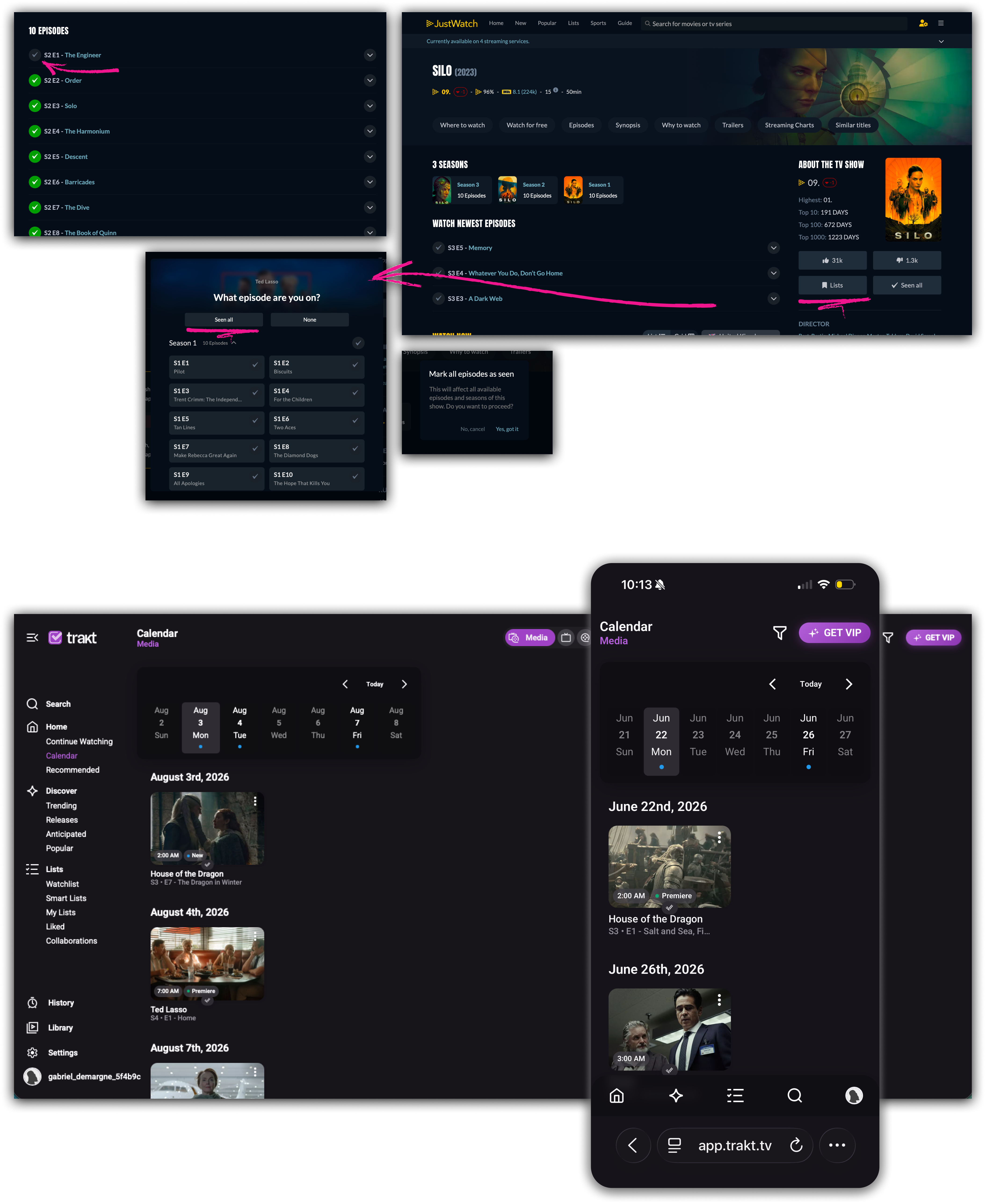 Layered annotated benchmark captures from Trakt, Serializd and JustWatch